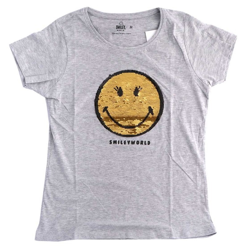 Smiley βαμβακερό γυναικείο μπλουζάκι (SM 53 02 111 SEQUINS 2 SIDE Grey)