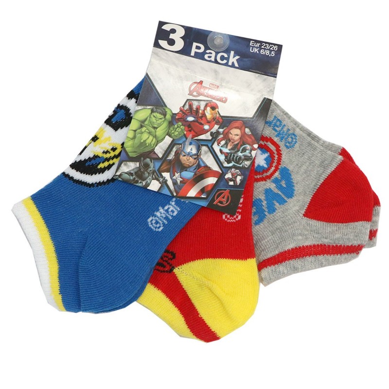 Marvel Avengers παιδικές κοντές κάλτσες σετ 3 ζευγάρια (EV0635 blue)