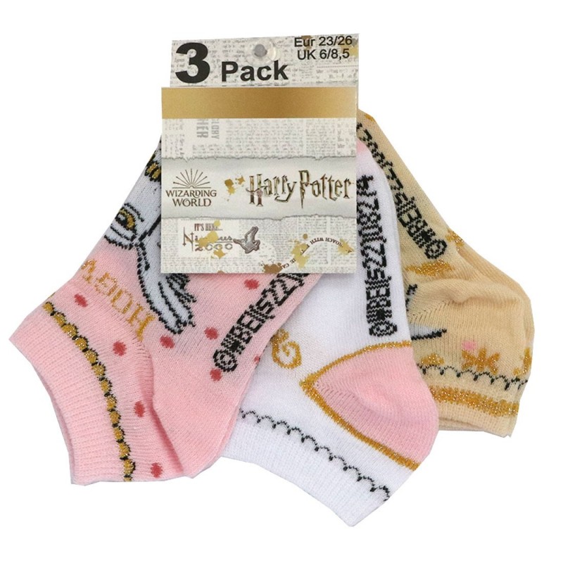 Harry Potter παιδικές κοντές κάλτσες σετ 3 ζευγάρια (EV0652 pink)
